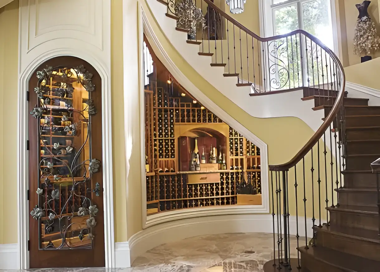 Full wine room under the stairs